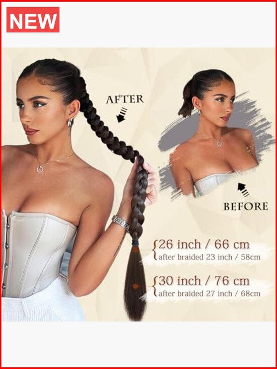 Long Braid Ponytail Extension with Hair Tie Straight Wrap Around Hair Extensions